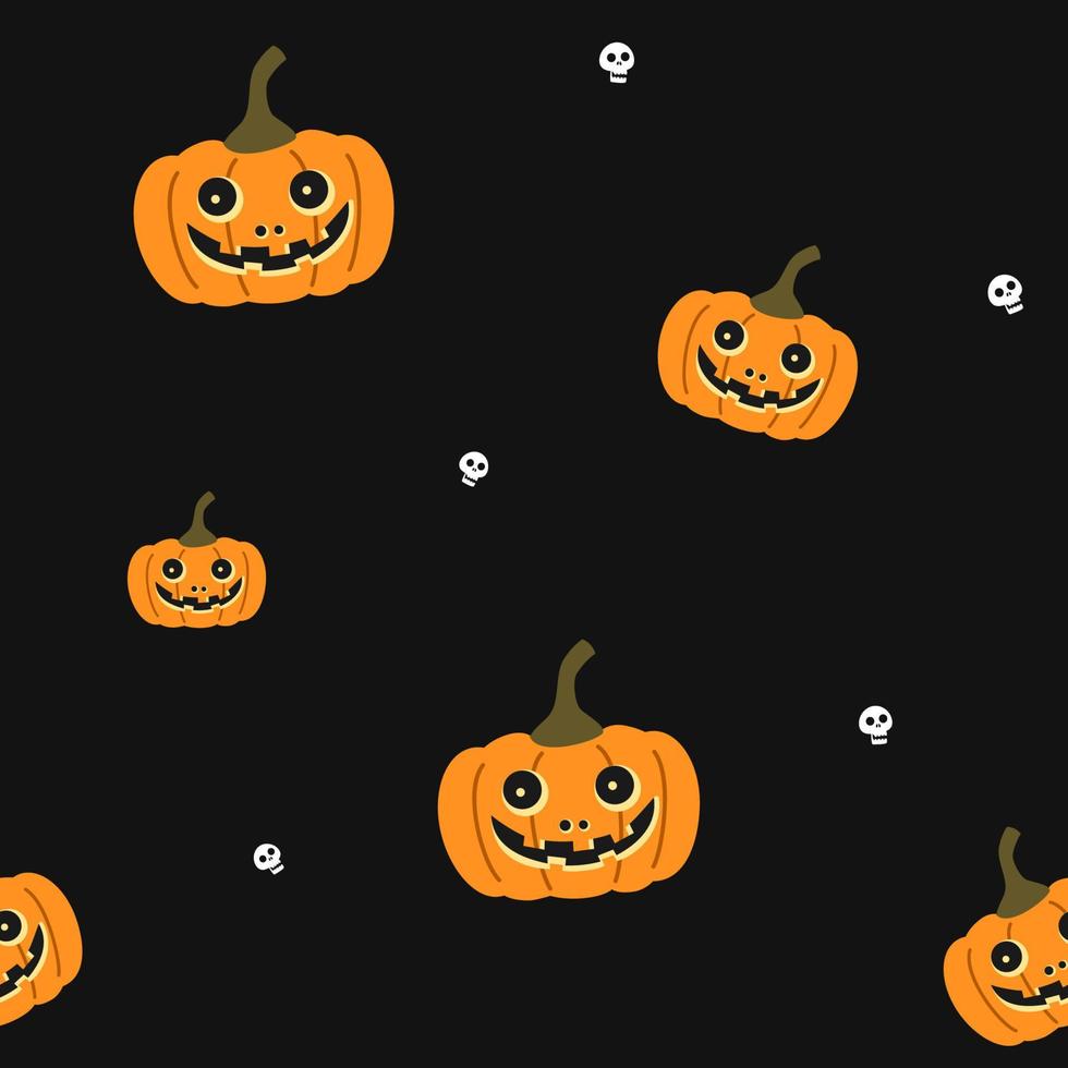 senza soluzione di continuità carino Hallowen modello di mestiere zucche e bianca cranio su nero sfondo piatto vettore illustrazione. spaventoso sfondo, tessile, struttura, tessuto. contento Halloween.