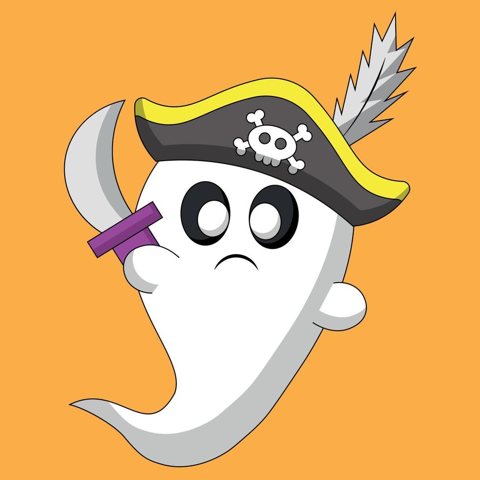 carino fantasma pirata. disegnare illustrazione nel colore vettore