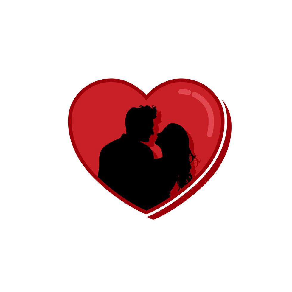 San Valentino amore cuore romanza coppia silhouette logo design vettore
