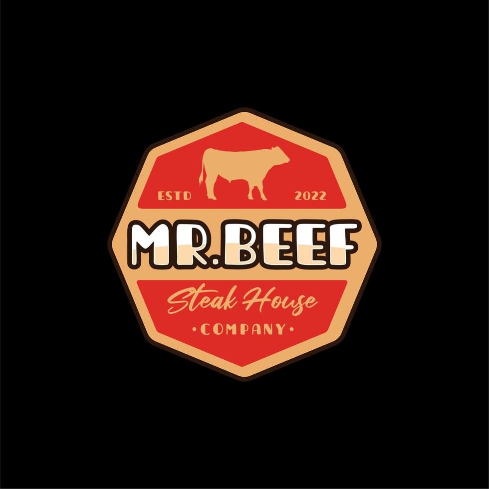 Vintage ▾ bestiame angus Manzo carne etichetta logo design vettore