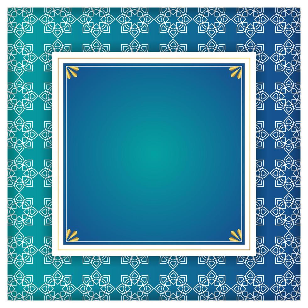 Arabo islamico elegante blu e d'oro lusso ornamentale sfondo con Arabo confine modello. vettore