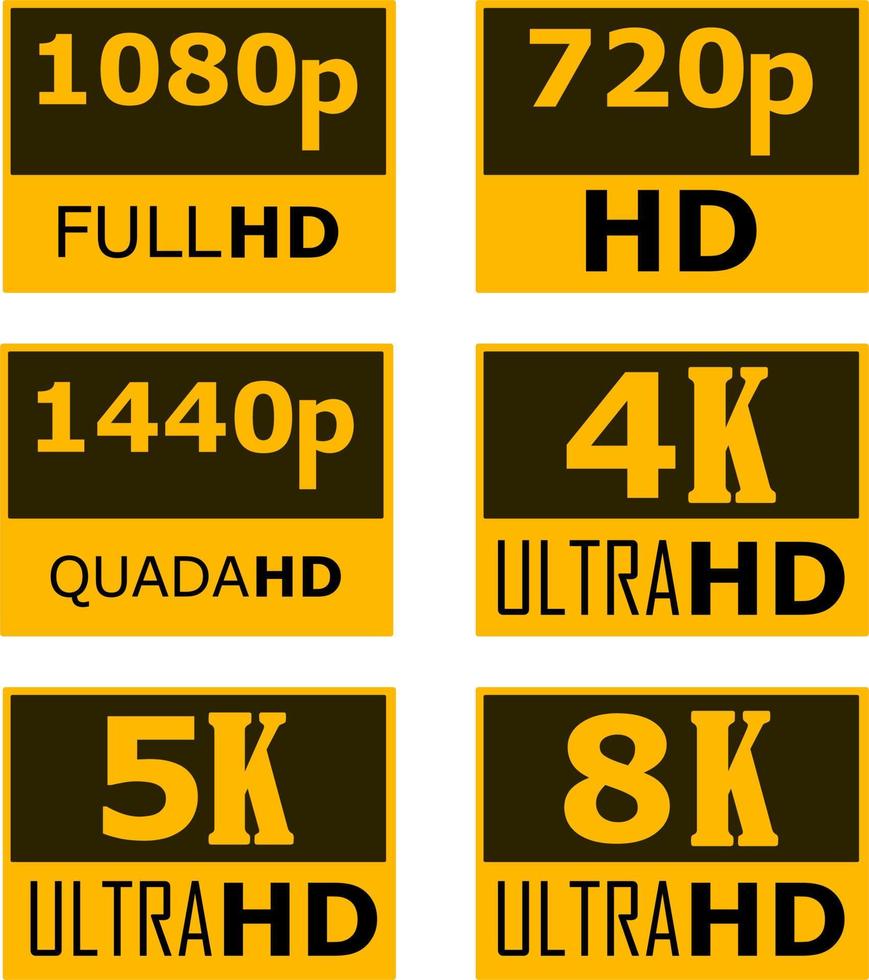 video o tv schermo risoluzione icona . alto definizione tv gioco schermo tenere sotto controllo Schermo etichetta cartello. piatto stile. vettore