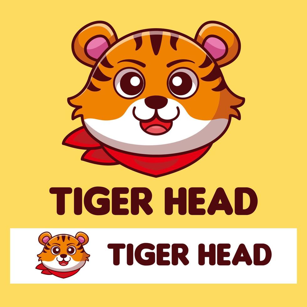 sorridente testa tigre cartone animato portafortuna logo design vettore
