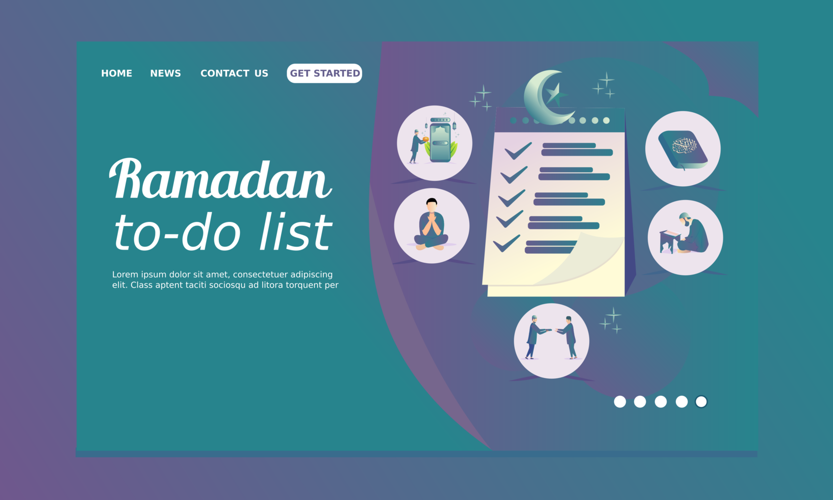 pagina di destinazione del ramadan con l'elenco delle cose da fare del ramadan vettore