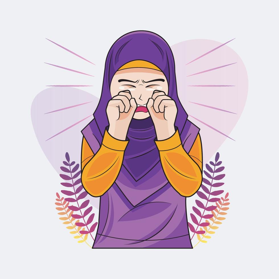 hijab poco ragazza pianto vettore illustrazione gratuito Scarica