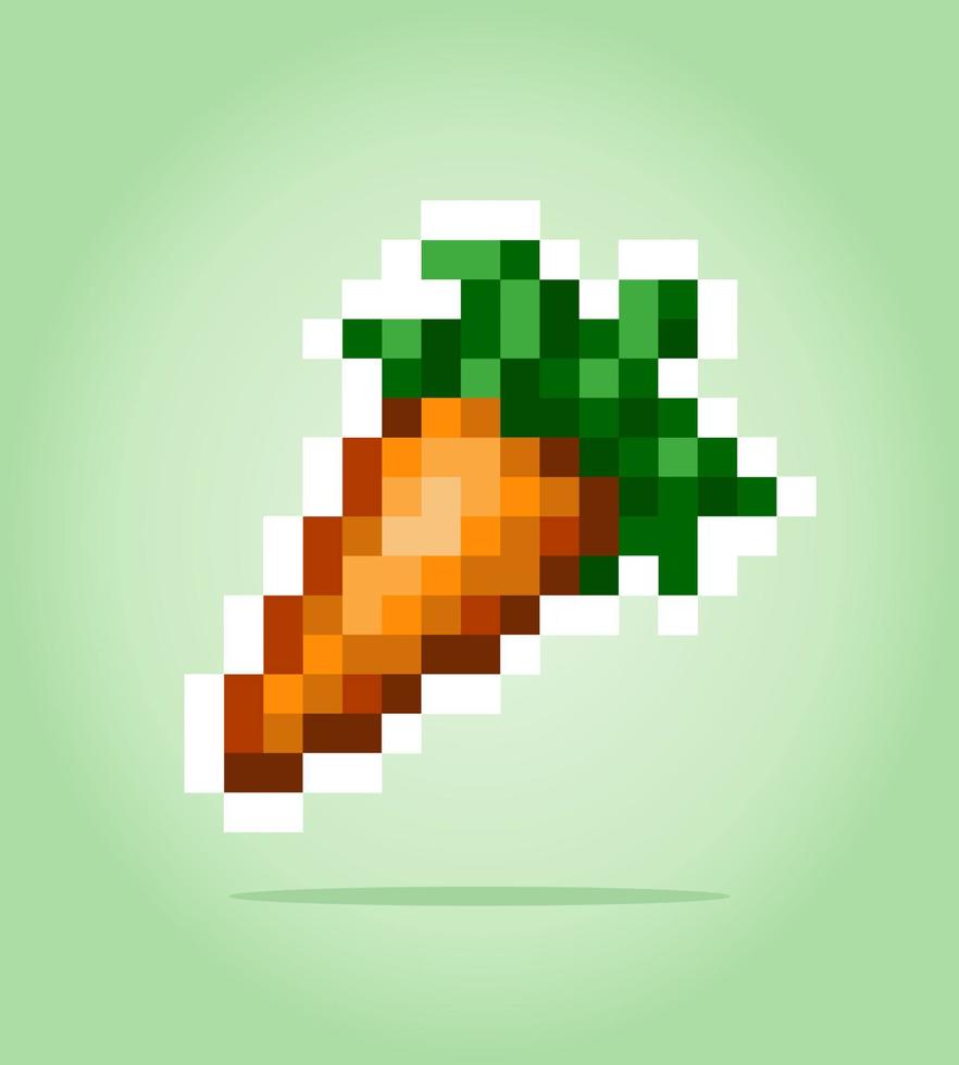Carota a 8 bit pixel. verdure per le risorse di gioco nell'illustrazione vettoriale. vettore