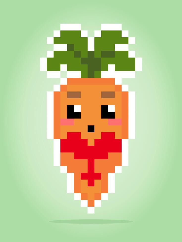 8 po pixel carota kawaii. verdure per gioco risorse nel vettore illustrazione.