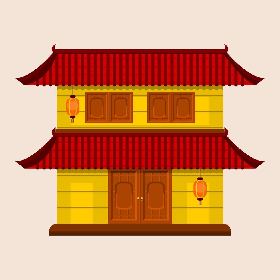 modificabile tradizionale Cinese Casa con Due livello tetto e sospeso lanterna vettore illustrazione per opera d'arte elemento di orientale storia e cultura relazionato design