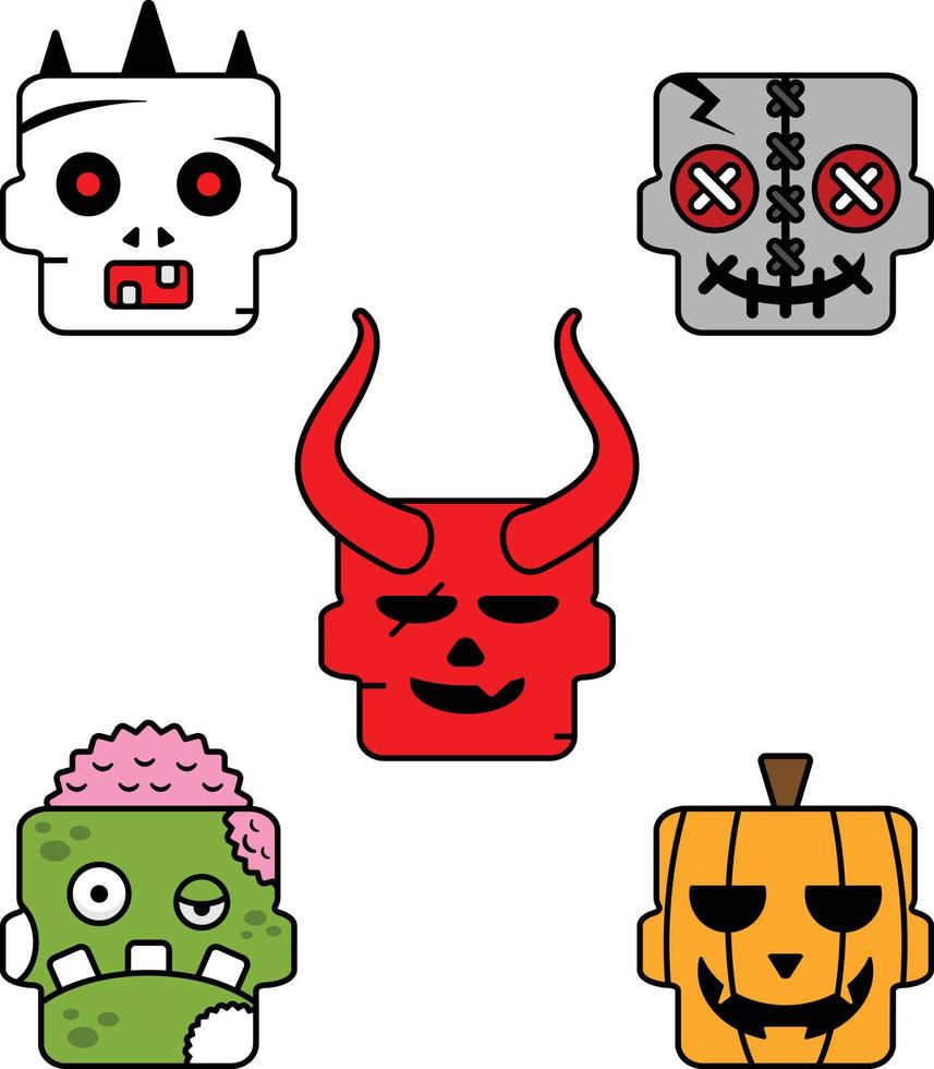 scarabocchio viso Halloween festa portafortuna mostro con cranio, vettore illustrazione