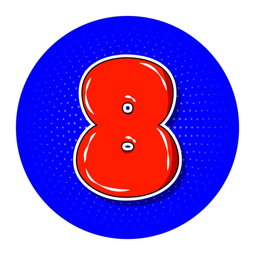 pop arte rosso numero 8 al di sopra di blu tratteggiata cerchio. vettore