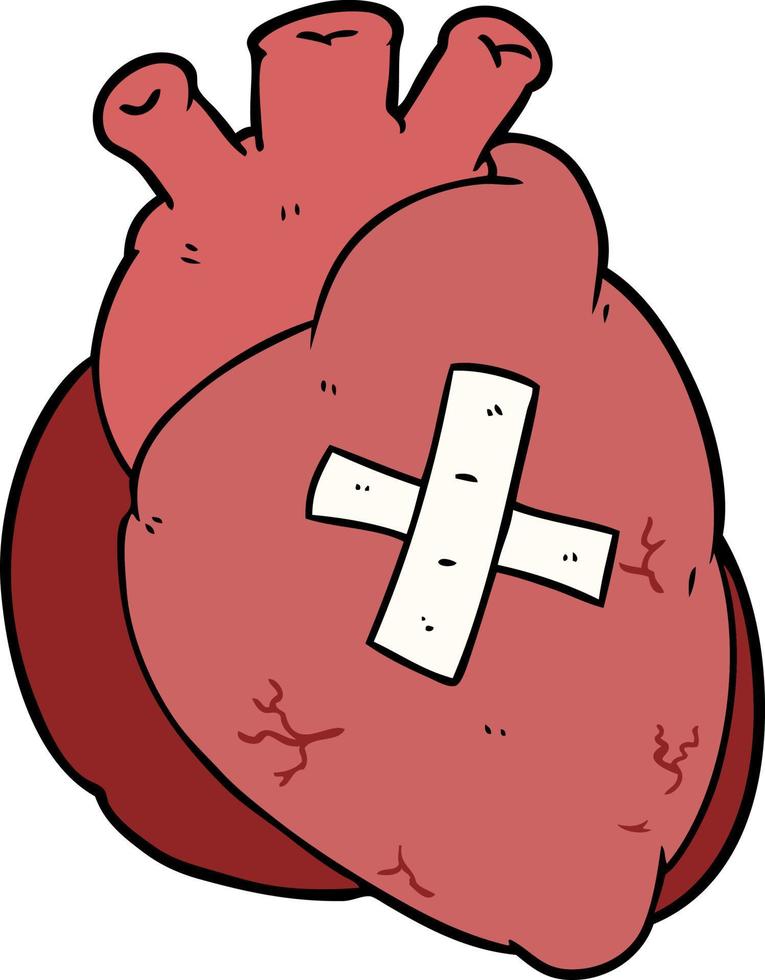 cartone animato cuore con fasciature vettore