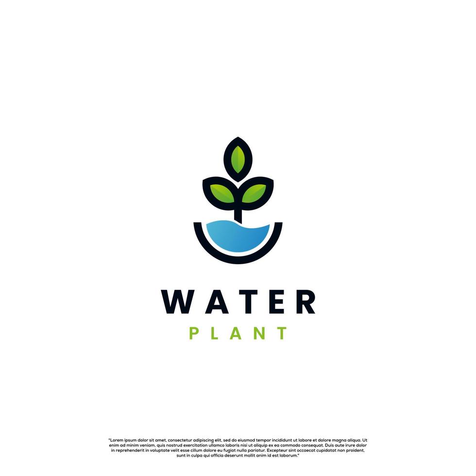 mare pianta, oceano pianta logo, pianta con acqua logo design moderno concetto vettore