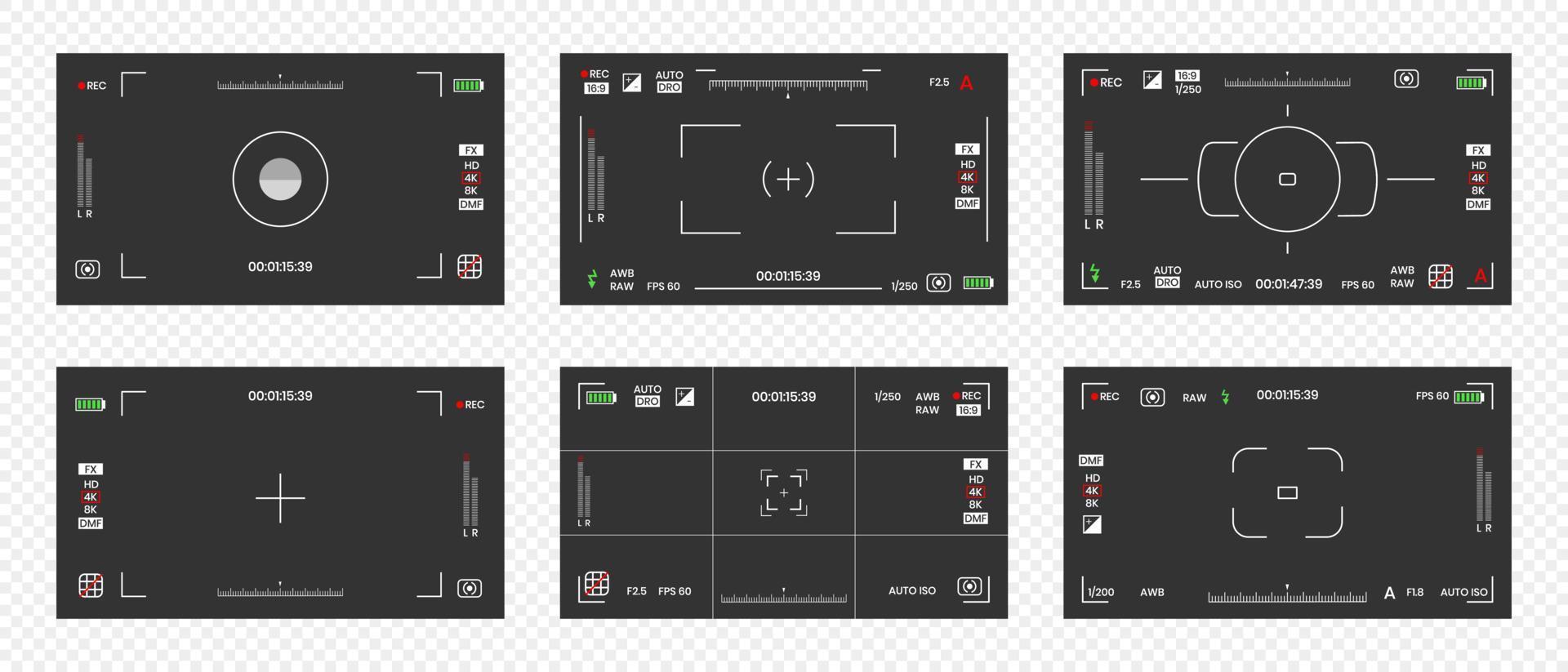 set di illustrazioni vettoriali per il design piatto del mirino della fotocamera o del registratore di cornici fotografiche.