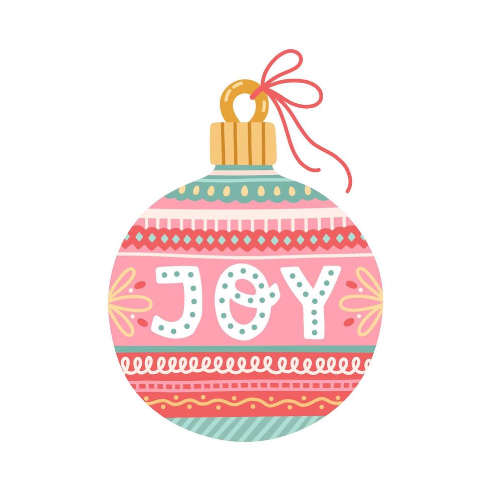 Natale decorazioni palle con lettering piatto design isolato vettore illustrazione