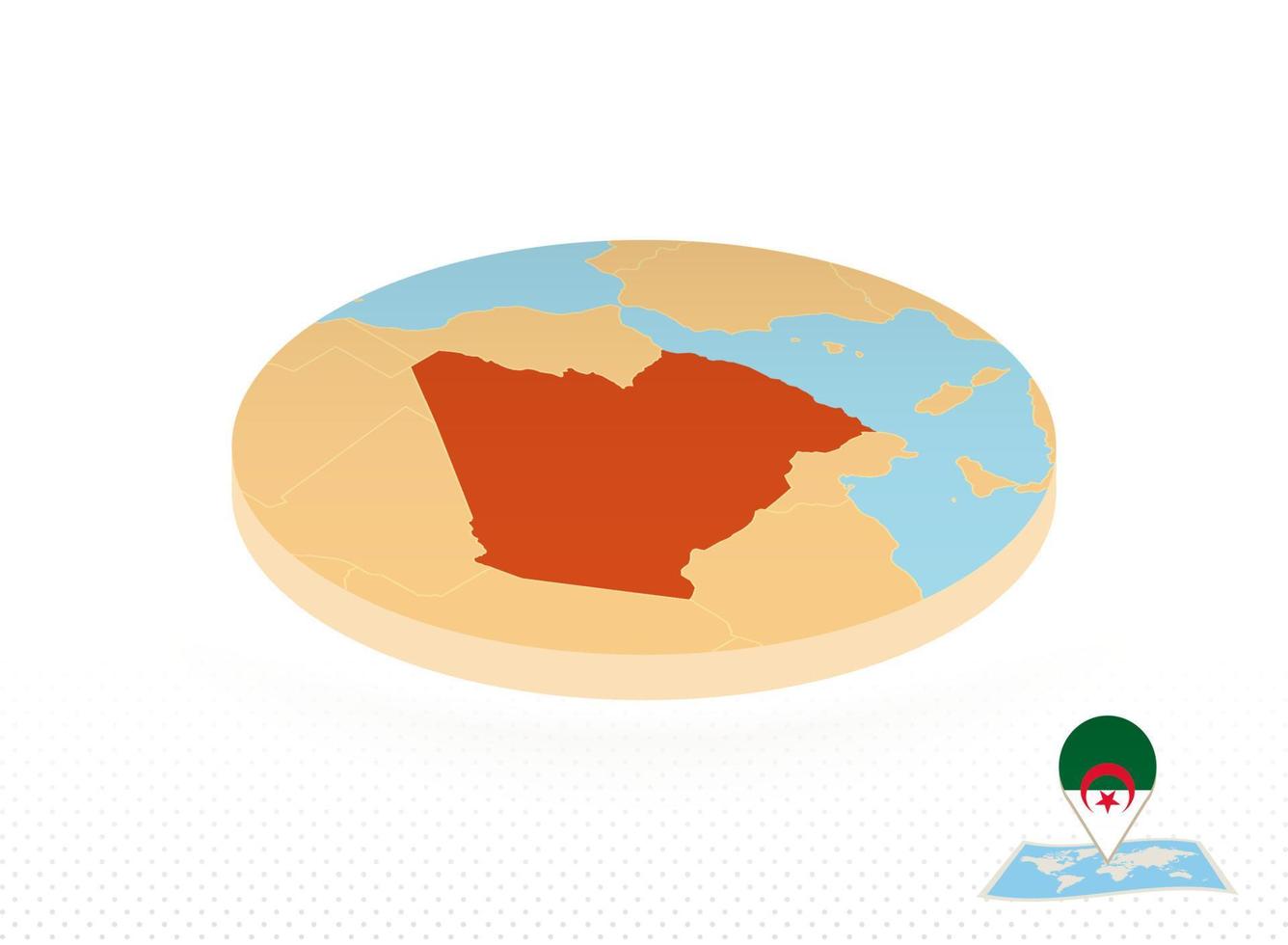 algeria carta geografica progettato nel isometrico stile, arancia cerchio carta geografica. vettore