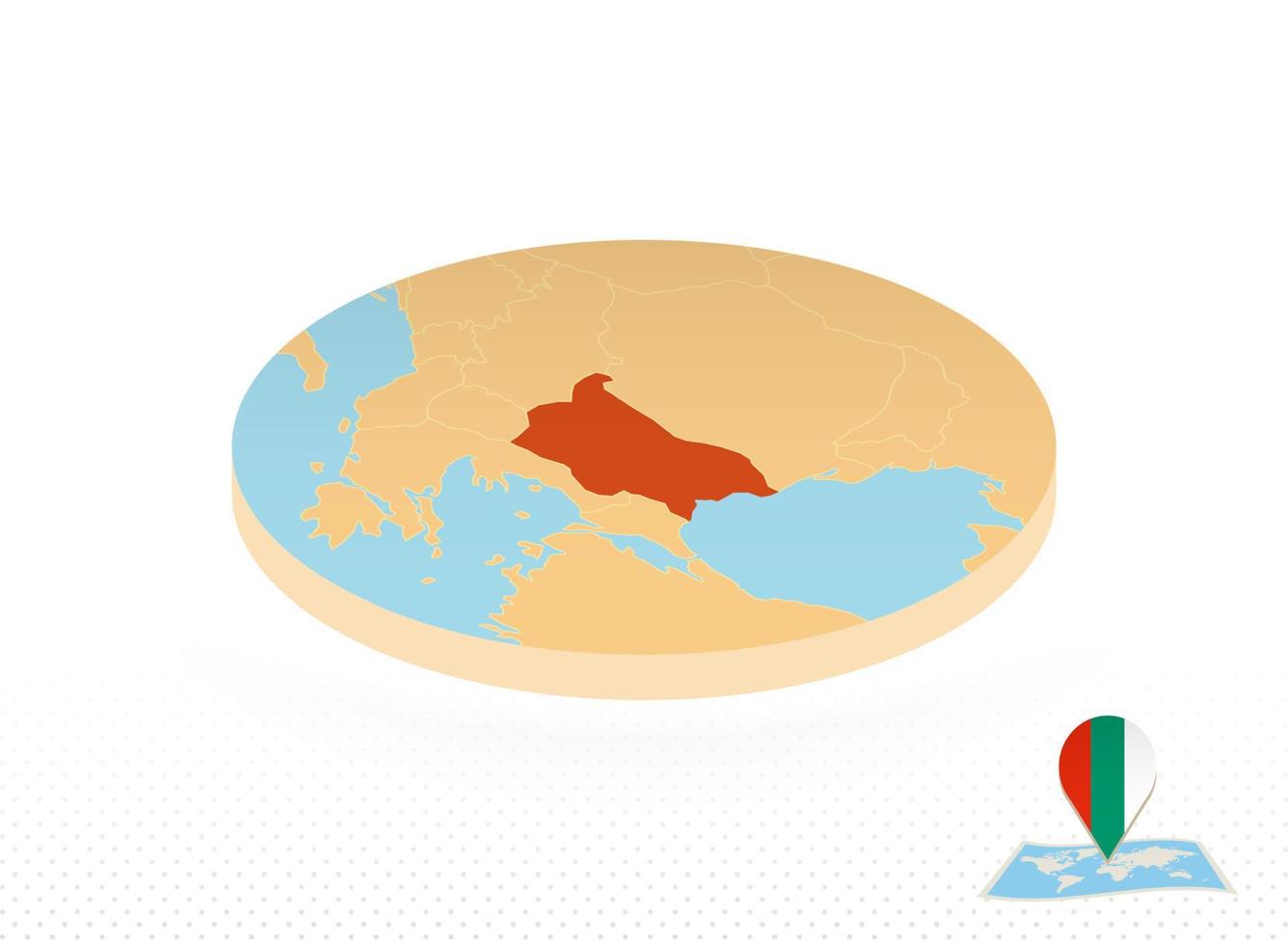 Bulgaria carta geografica progettato nel isometrico stile, arancia cerchio carta geografica. vettore