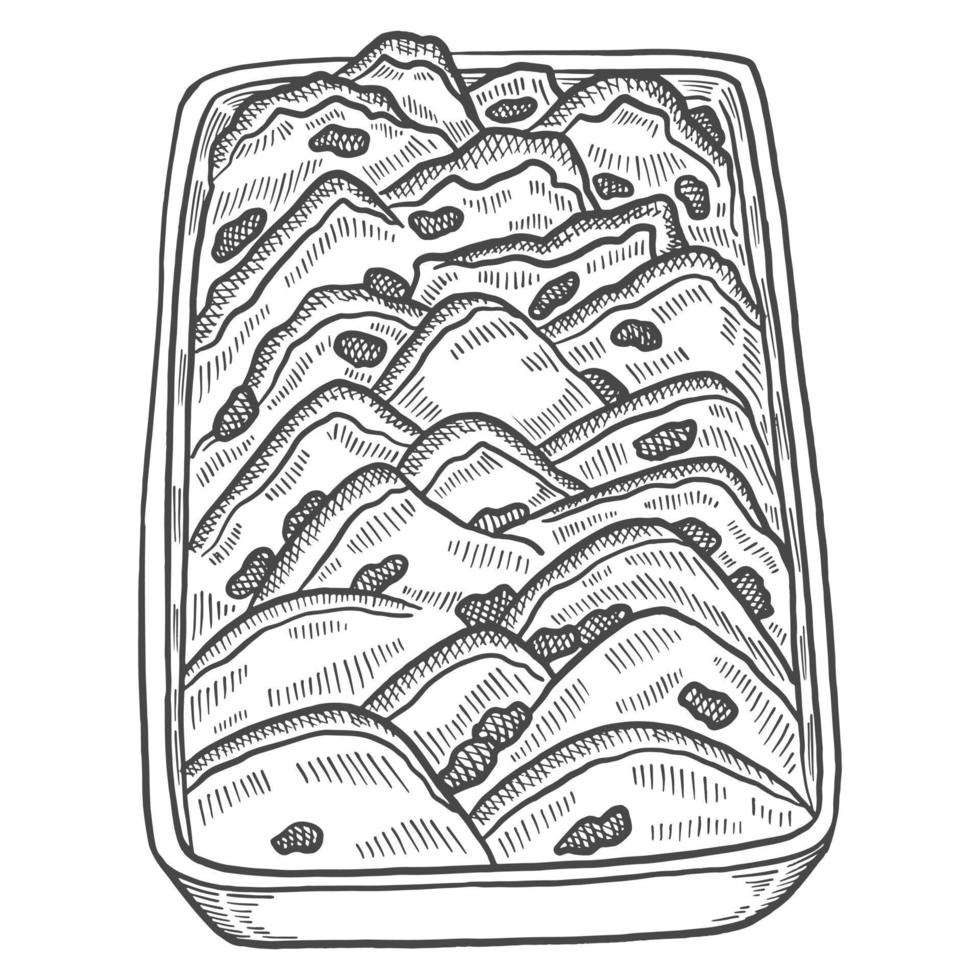 pane e burro budino Britannico o Inghilterra e dolce merenda isolato scarabocchio mano disegnato schizzo con schema stile vettore