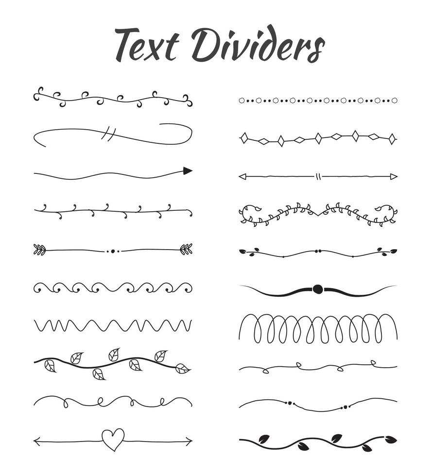 divisori di testo disegnati a mano vettore