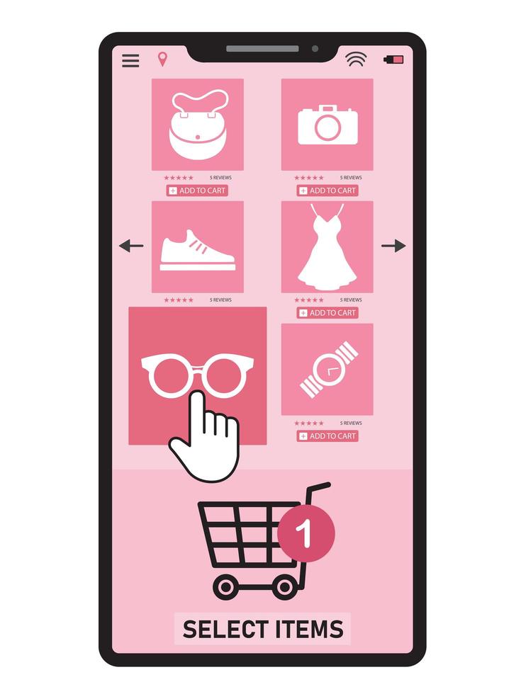 schermo del telefono rosa con gli elementi di selezione del cursore vettore