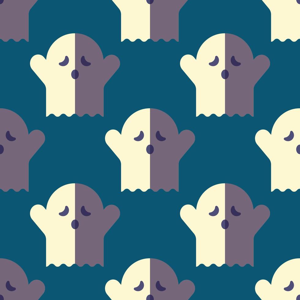 Halloween concetto. vettore senza soluzione di continuità modello di spaventoso fantasma su buio blu sfondo. adatto per cartoline, tessuto, tessile, involucri, sfondi