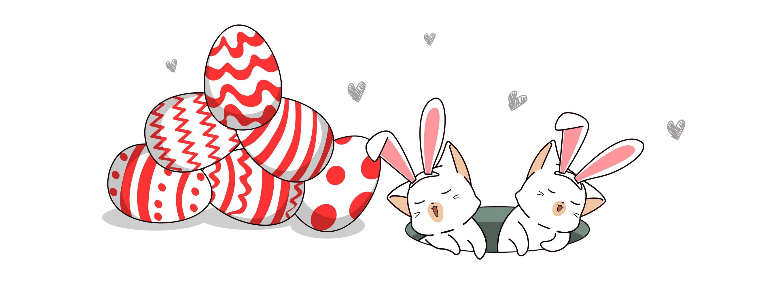 2 gatti coniglietto in buca con uova di Pasqua patterened vettore