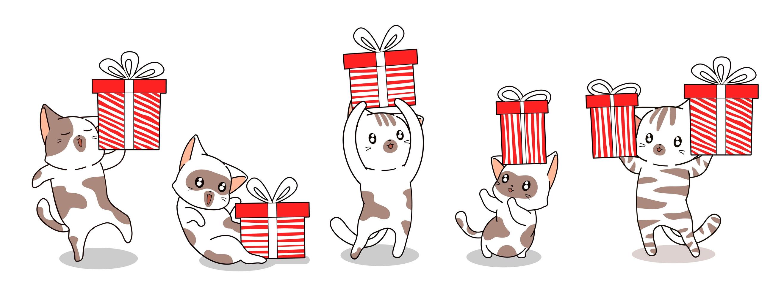 5 diversi gatti con scatole regalo vettore