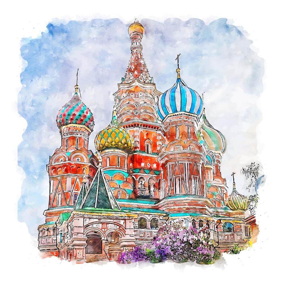 basilici Cattedrale Mosca Russia acquerello schizzo mano disegnato illustrazione vettore