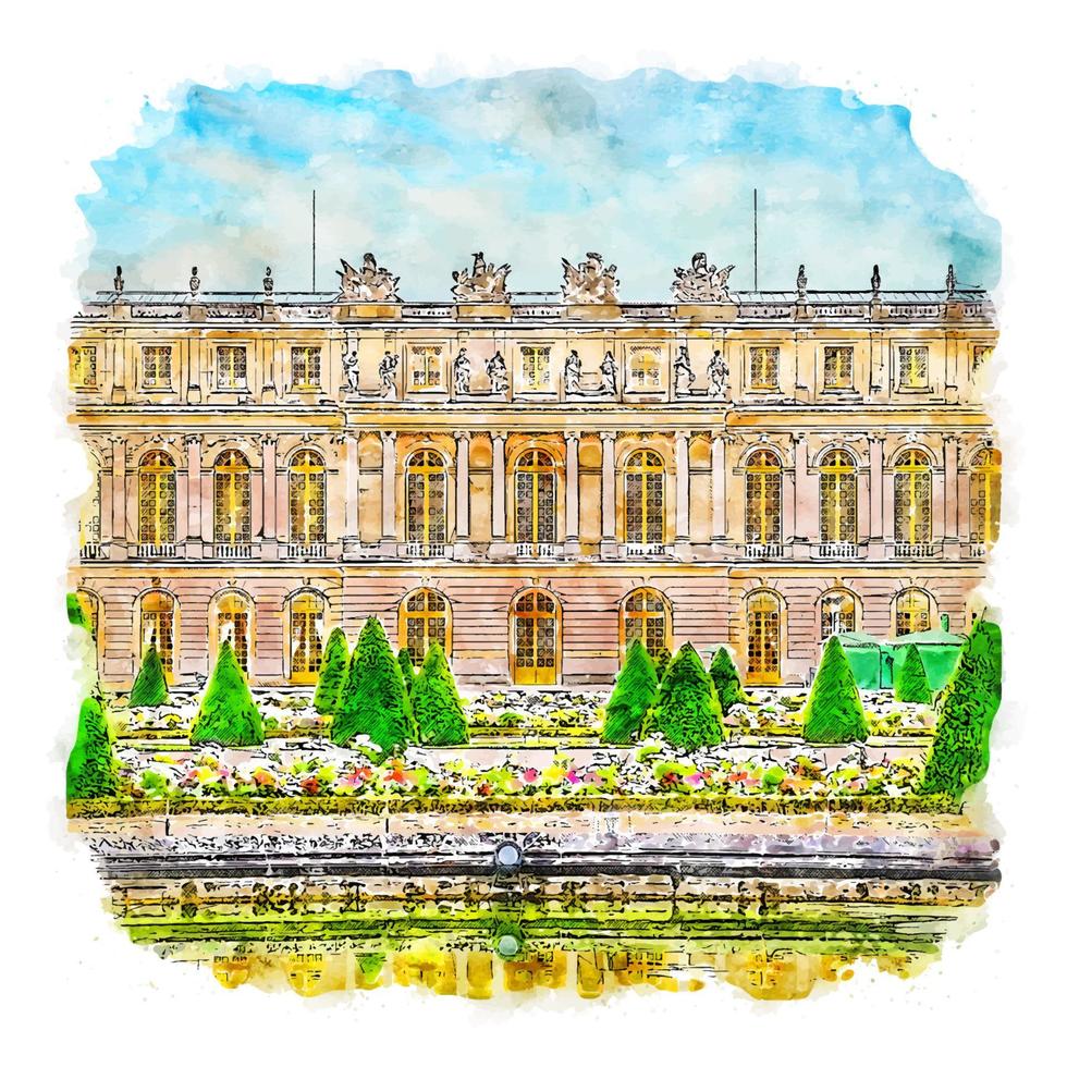 illustrazione disegnata a mano di schizzo dell'acquerello di architettura parigi francia vettore