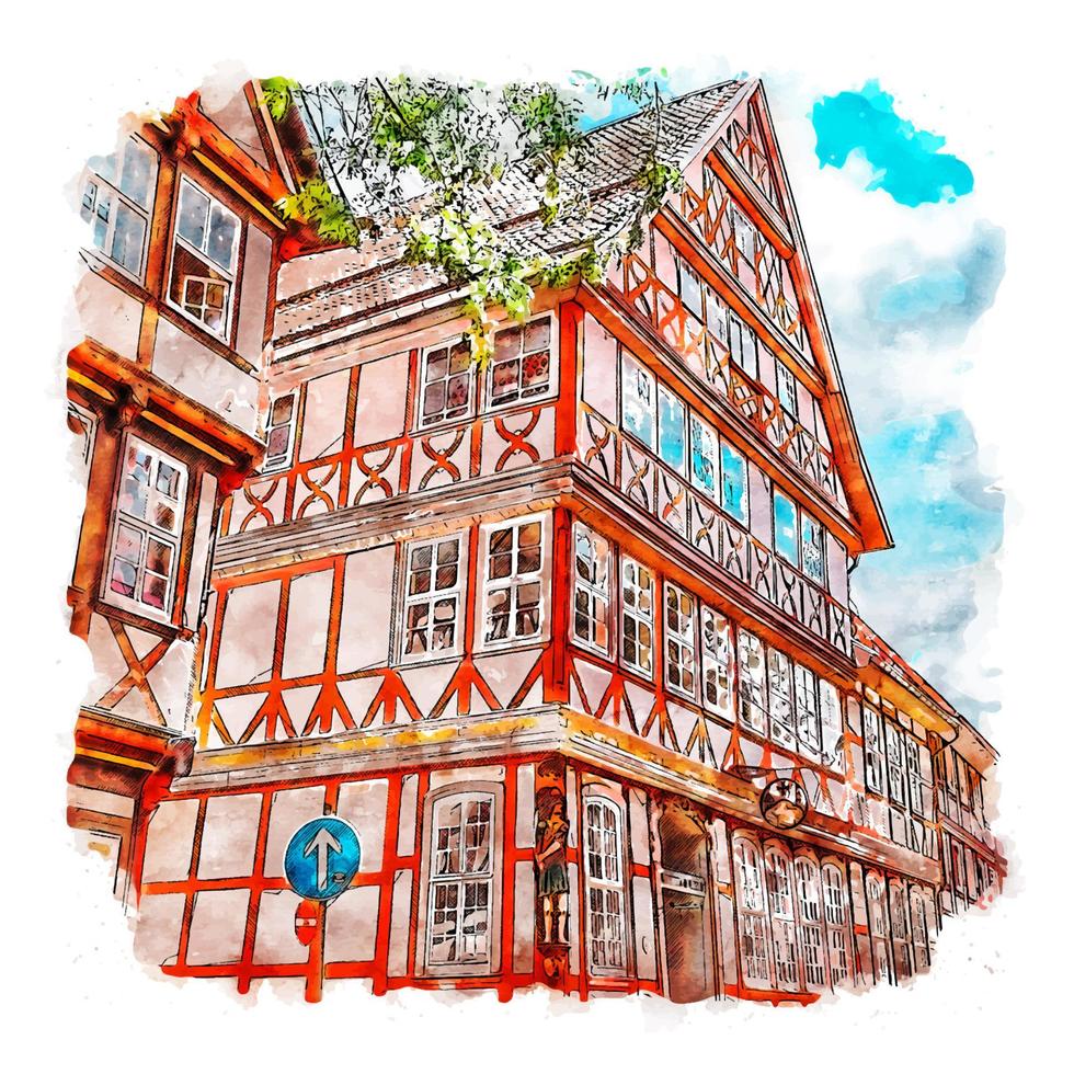 illustrazione disegnata a mano di schizzo dell'acquerello di architettura germania vettore