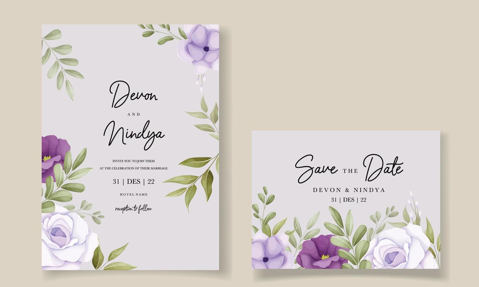 bellissimo viola fiore nozze invito carta design vettore