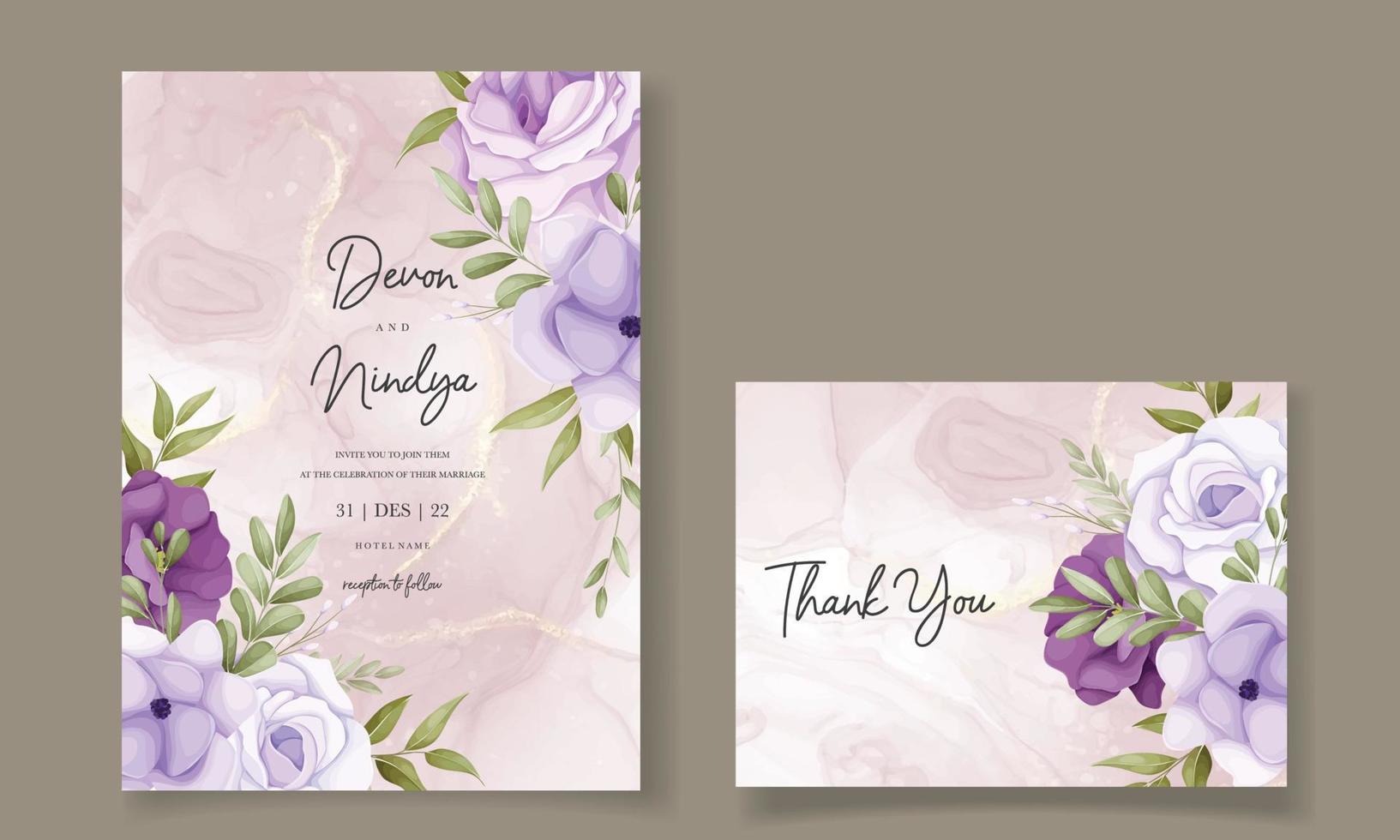 bellissimo viola fiore nozze invito carta design vettore