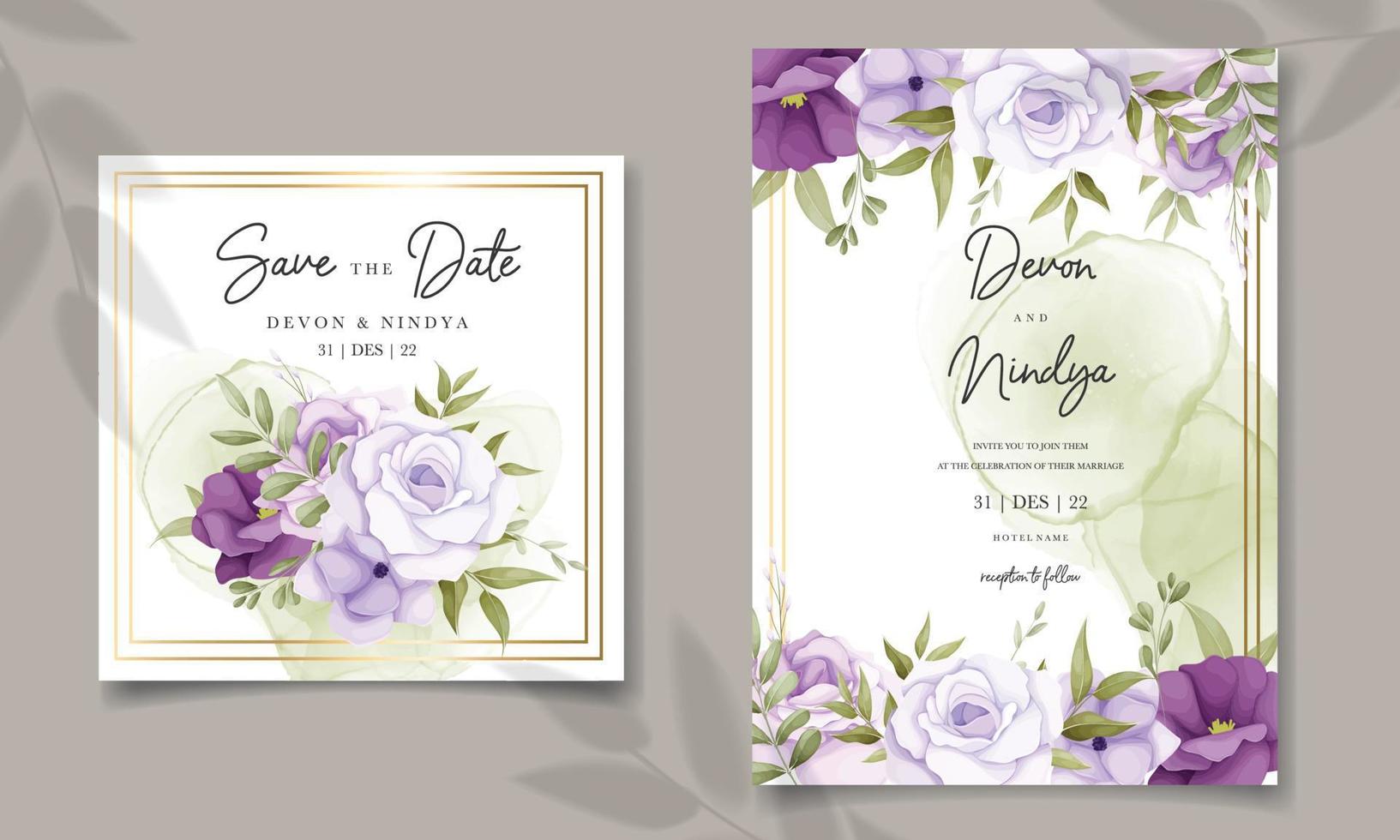 bellissimo viola fiore nozze invito carta design vettore