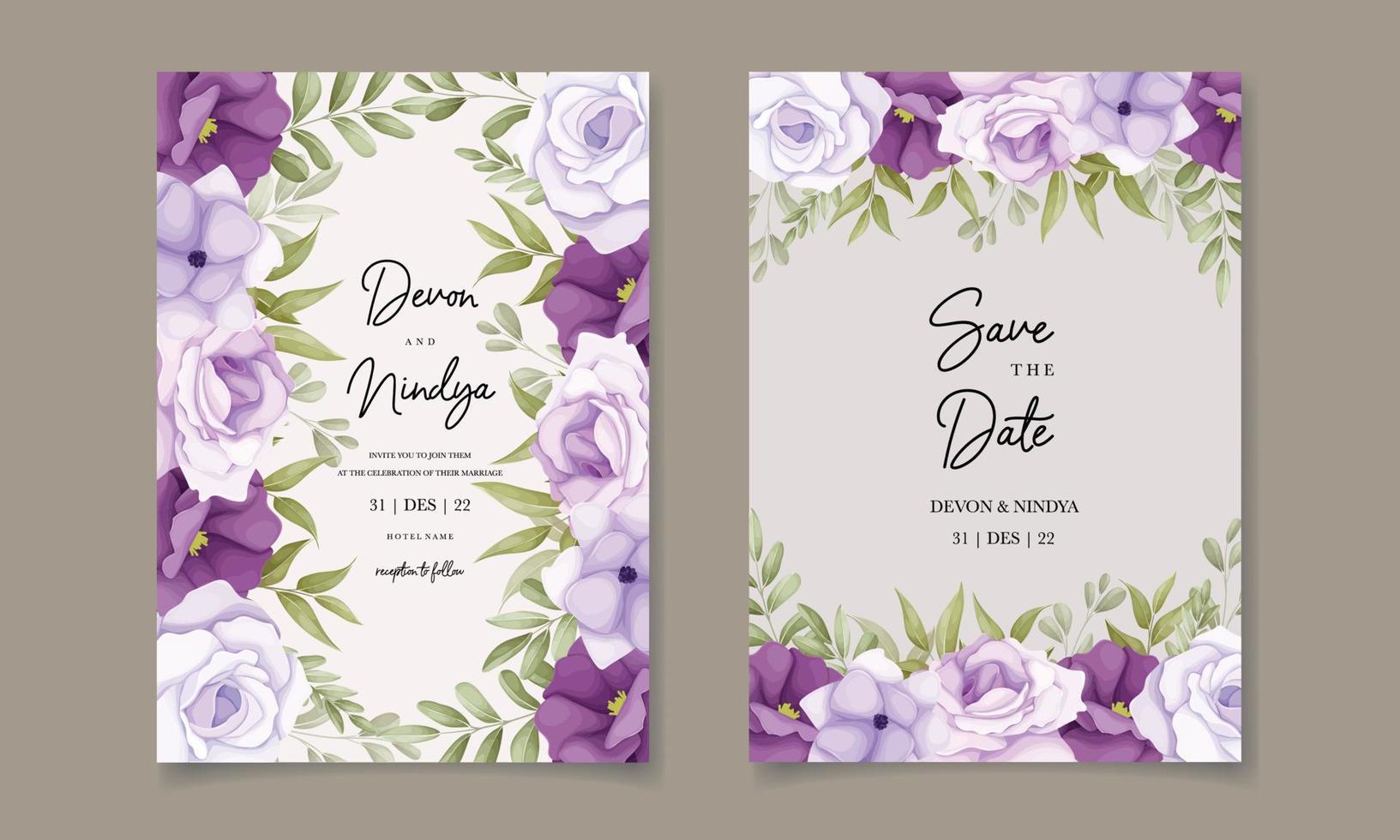 bellissimo viola fiore nozze invito carta design vettore