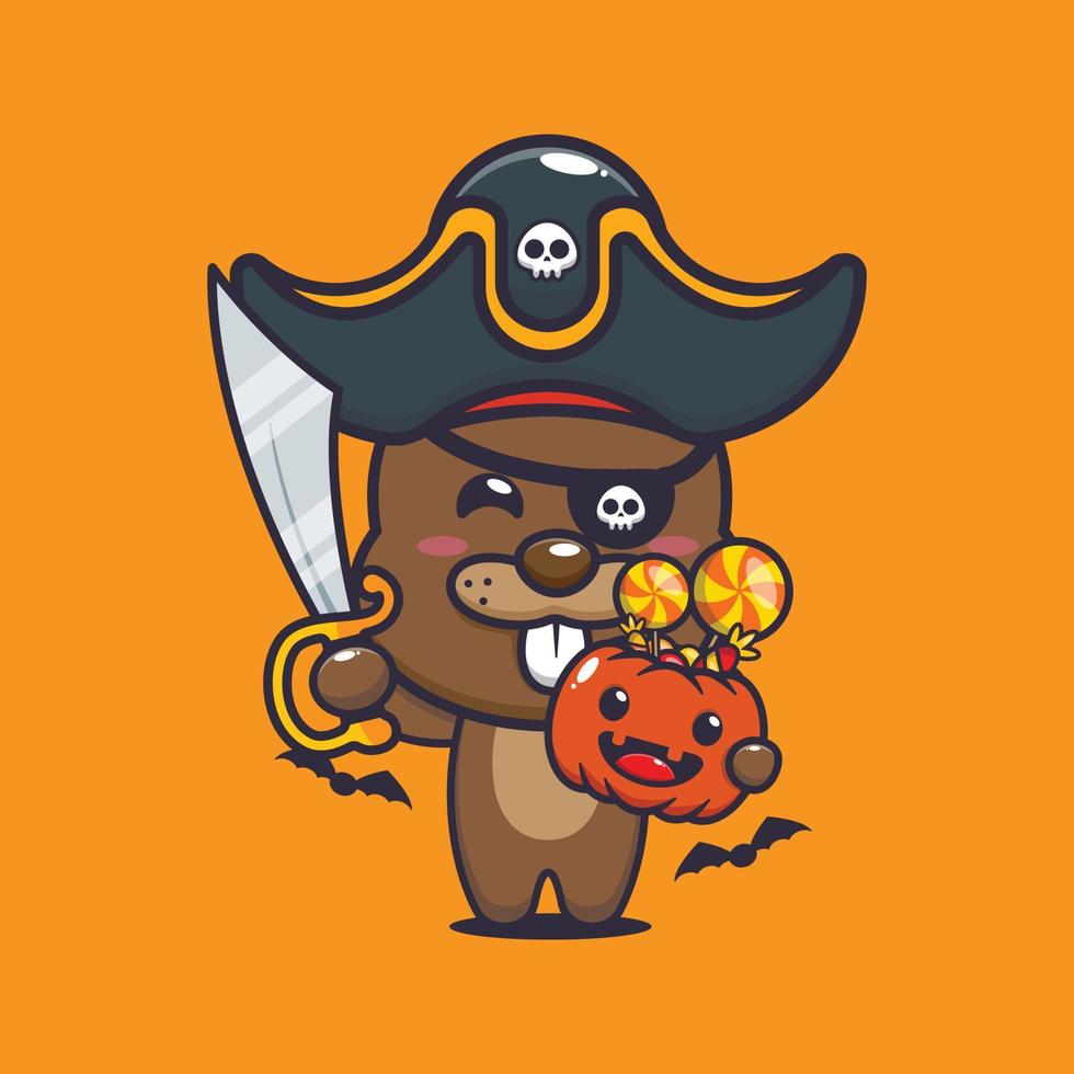 carino pirati castoro nel Halloween giorno. carino Halloween cartone animato illustrazione. vettore