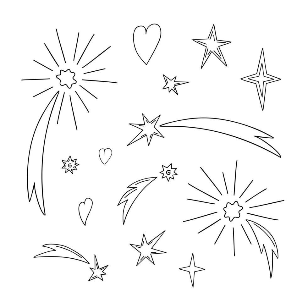 tiro stelle, stelle, cuori, Natale fuochi d'artificio schema semplice scarabocchio vettore illustrazione, mano disegnato schema Immagine per inverno vacanze saluto carte, inviti, striscioni, arredamento, adesivi