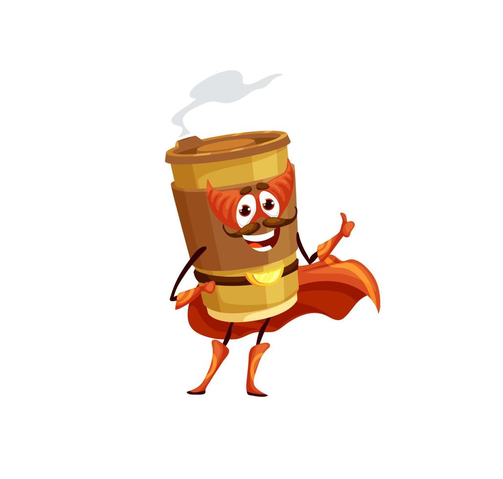 cartone animato caffè tazza supereroe divertente personaggio vettore