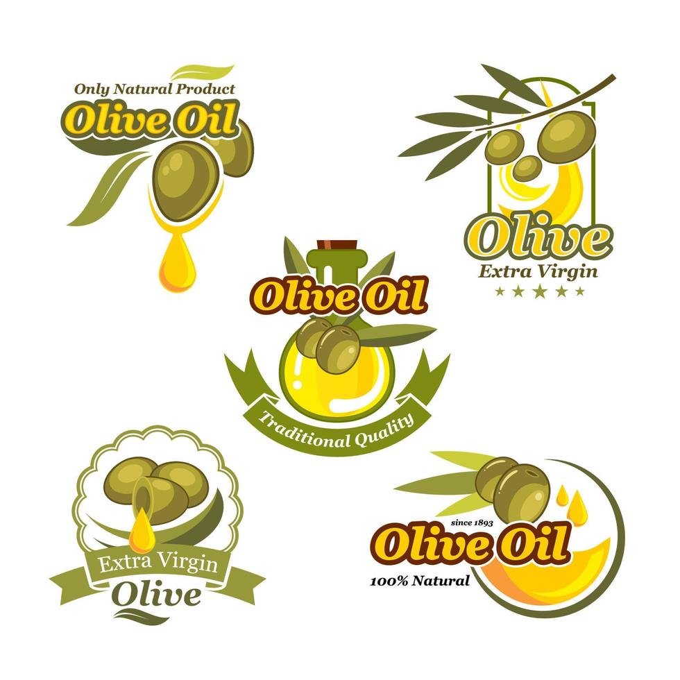 oliva olio vettore icone Prodotto etichetta modello impostato