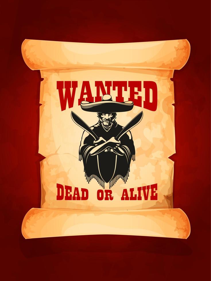 ricercato morto o vivo manifesto di messicano bandito vettore