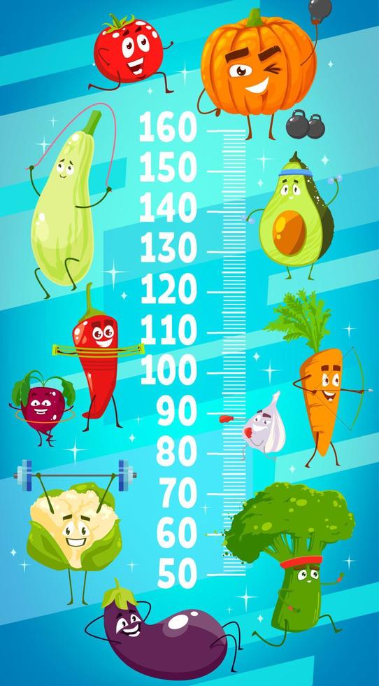 bambini altezza grafico con divertente verdure su fitness vettore