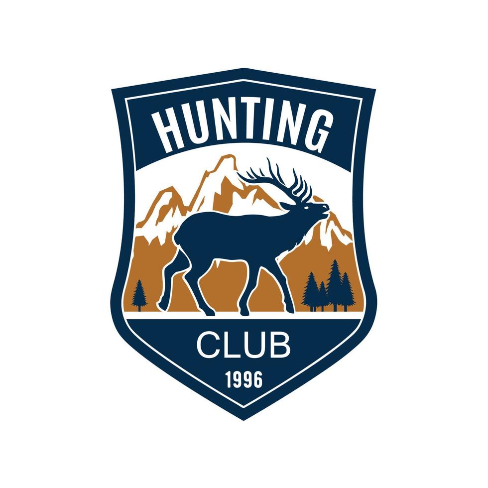 cacciatore club distintivo con cervo, a caccia sport design vettore