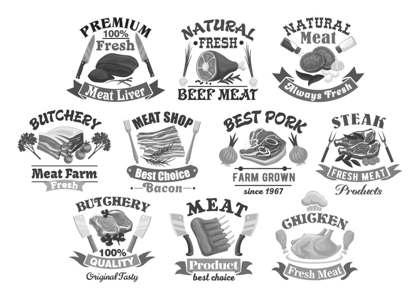 vettore icone per la macelleria negozio carne prodotti