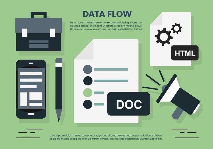 Illustrazione di vettore del posto di lavoro dell'ufficio di flusso di dati