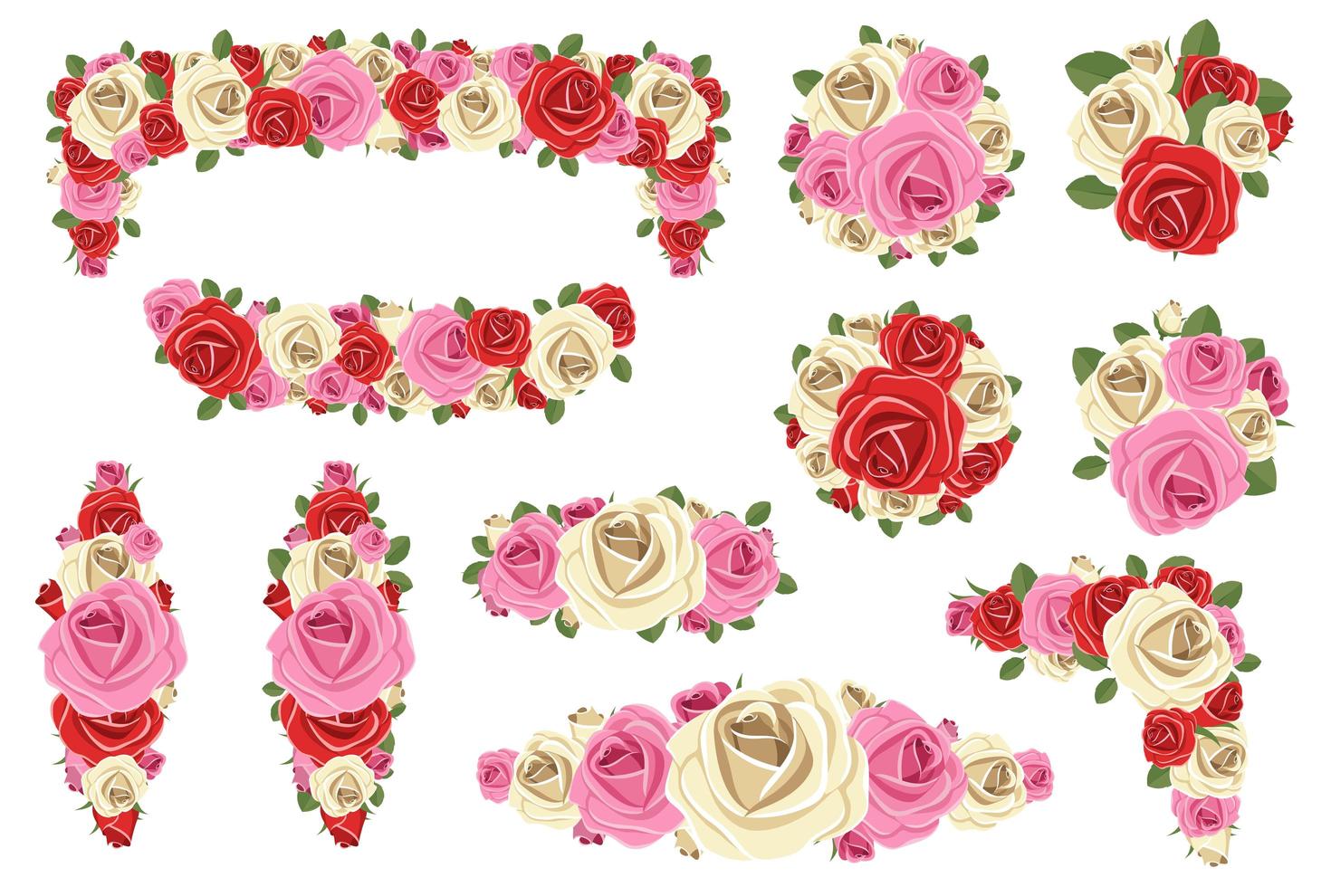 rosa composizioni floreali illustrazione vettoriale design isolato su sfondo bianco