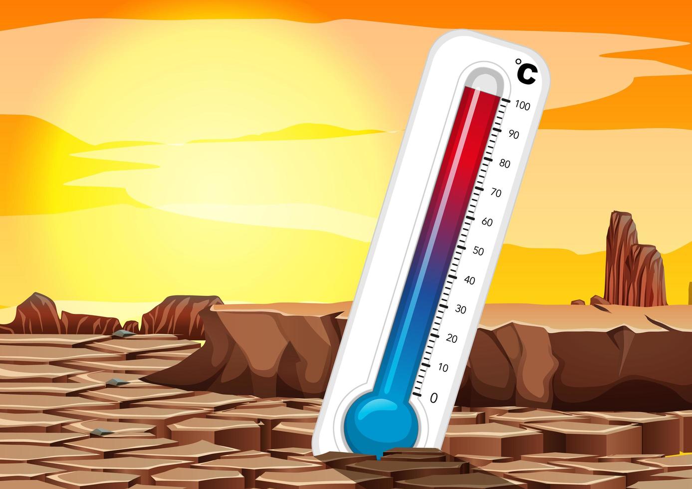 riscaldamento globale con termometro vettore