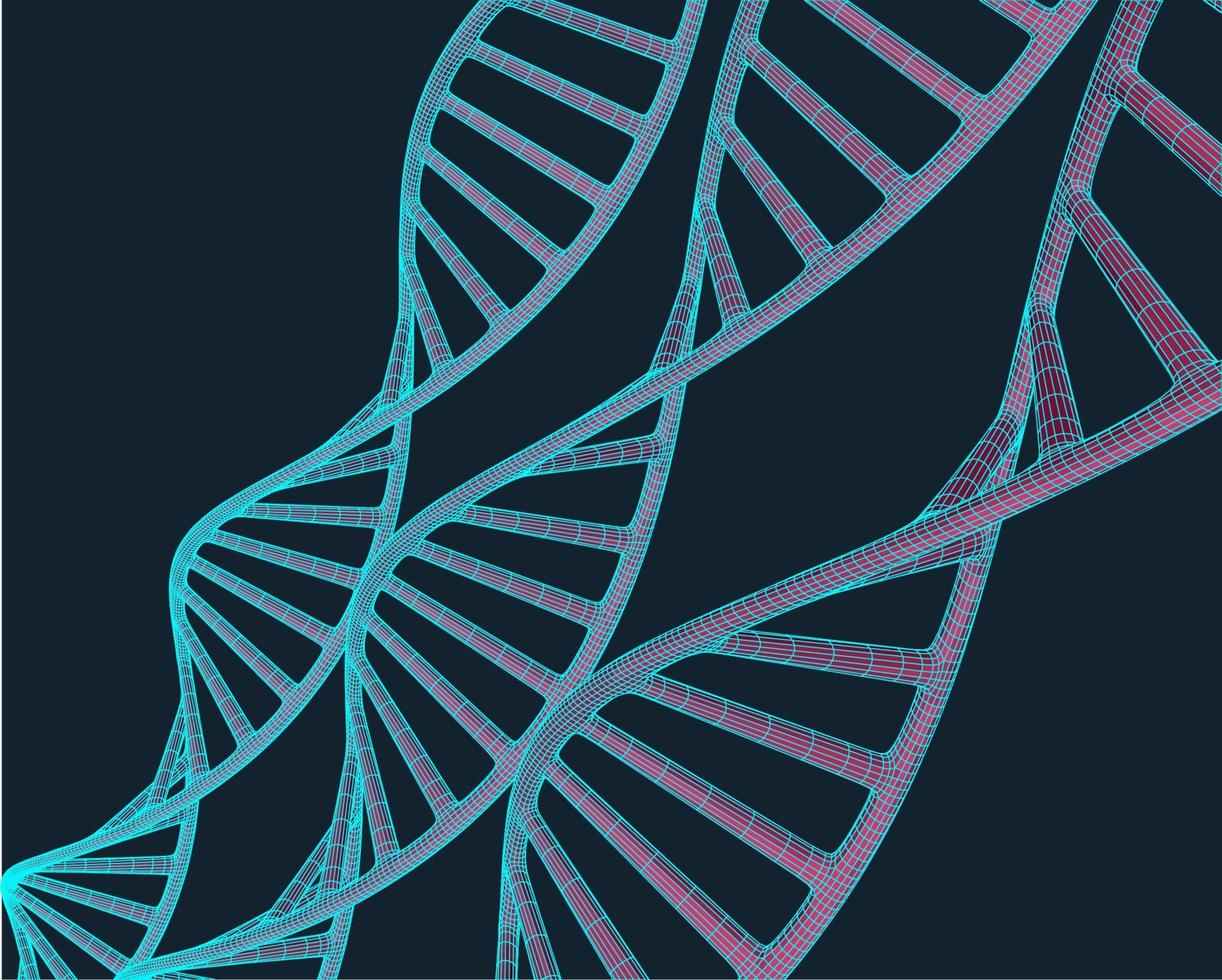 grigio dna con poligono linea su blu sfondo. poligonale spazio Basso poli con collegamento puntini e Linee. connessione struttura. vettore scienza sfondo.