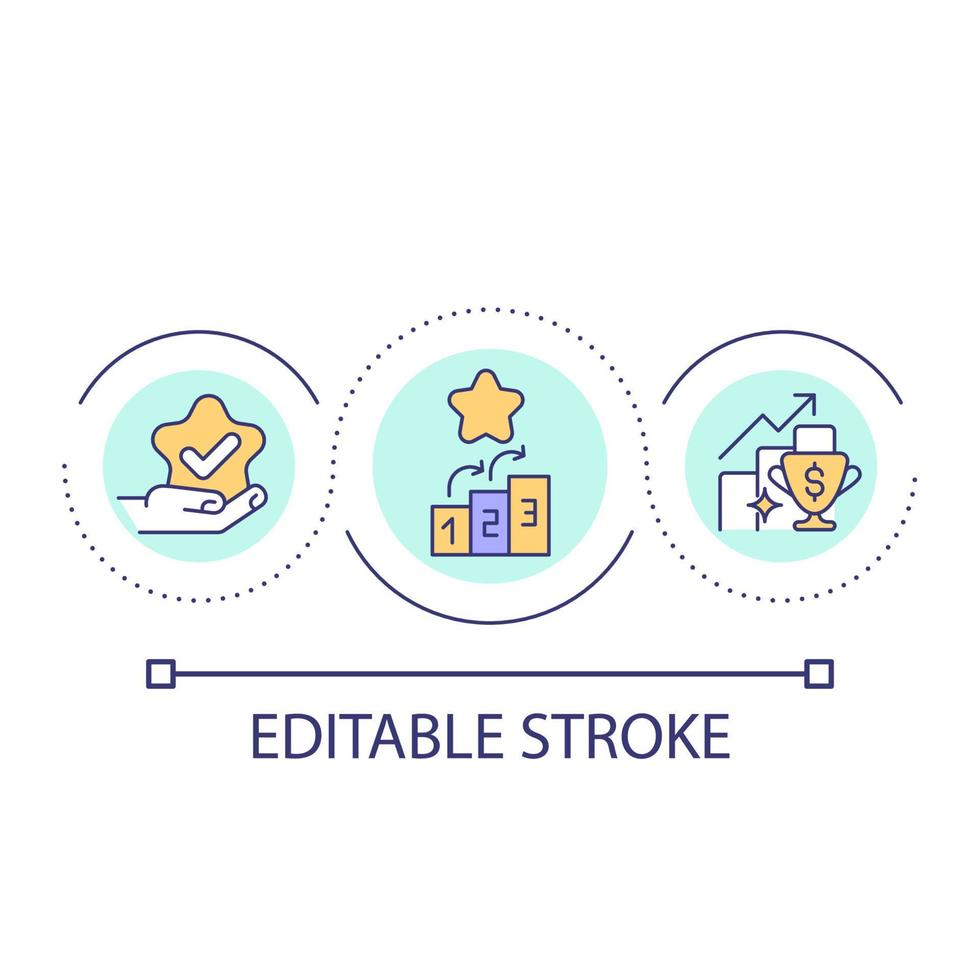 sviluppo e realizzazione ciclo continuo concetto icona. vincitore premio. strategia per ottenere successo astratto idea magro linea illustrazione. isolato schema disegno. modificabile ictus. vettore