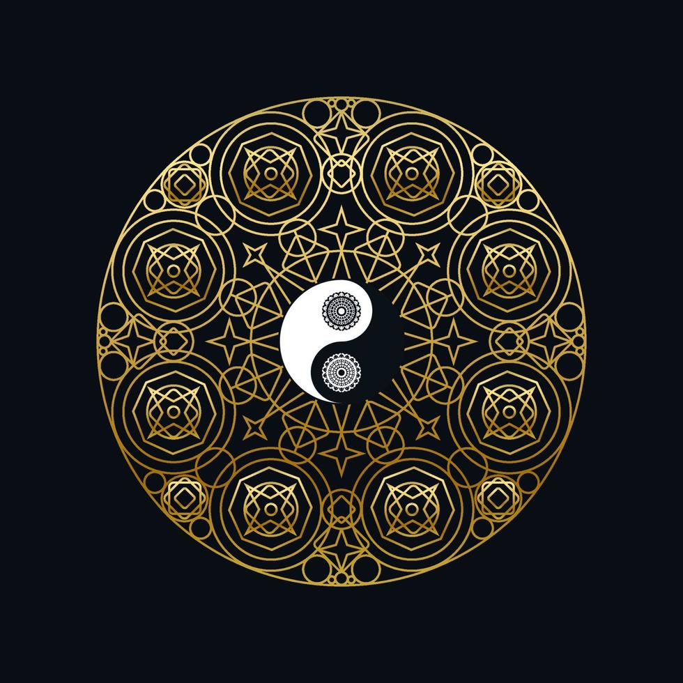 modello di meditazione con segno yin yang nel mandala vettore