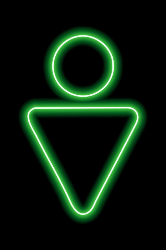 un' semplice stilizzato simbolo di un' uomo. maschio cartello. verde neon schema su un' nero sfondo. cartello Uomini gabinetto vettore