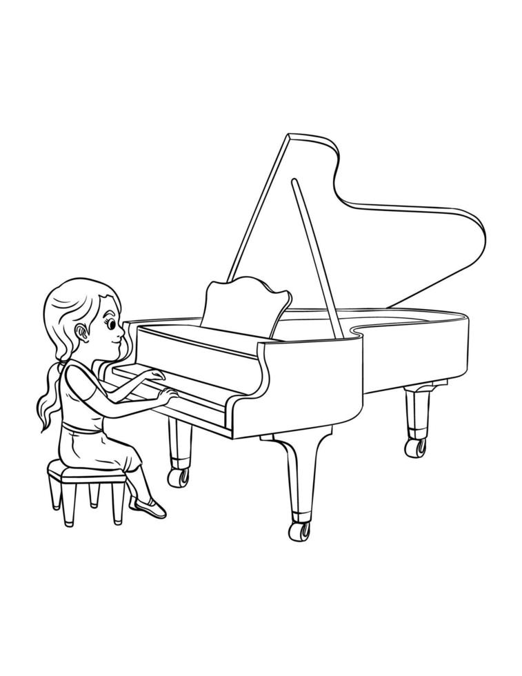 pianista isolato colorazione pagina per bambini vettore