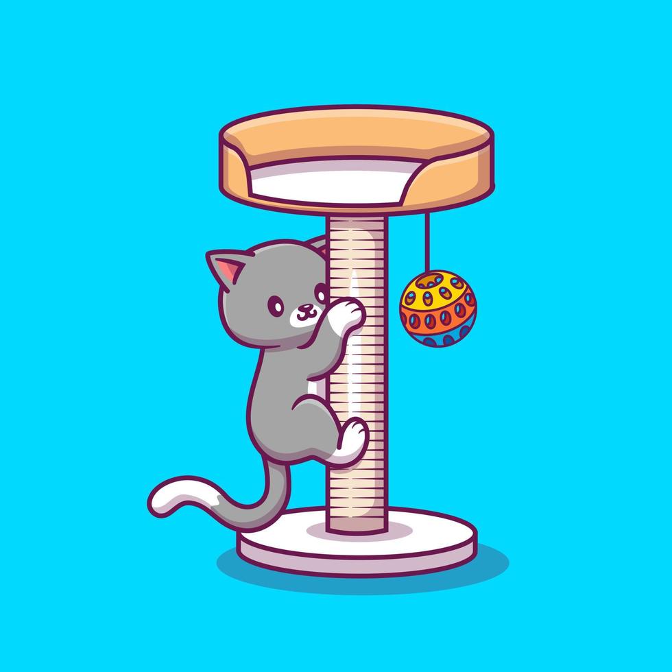 carino gatto arrampicata e giocando palla cartone animato vettore icona illustrazione. animale natura icona concetto isolato premio vettore. piatto cartone animato stile